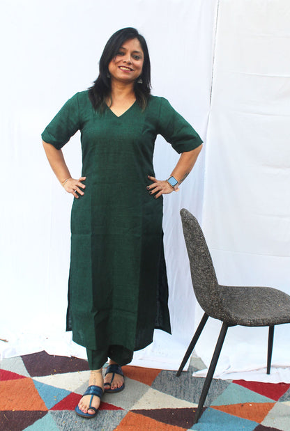 Green Linen Kurta pant Set/ Co-Ord Set