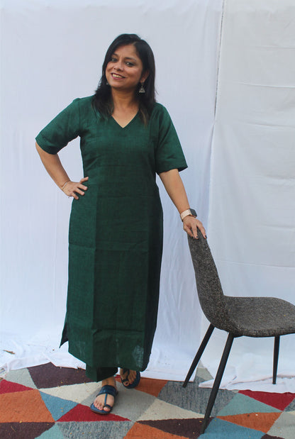 Green Linen Kurta pant Set/ Co-Ord Set