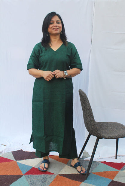 Green Linen Kurta pant Set/ Co-Ord Set