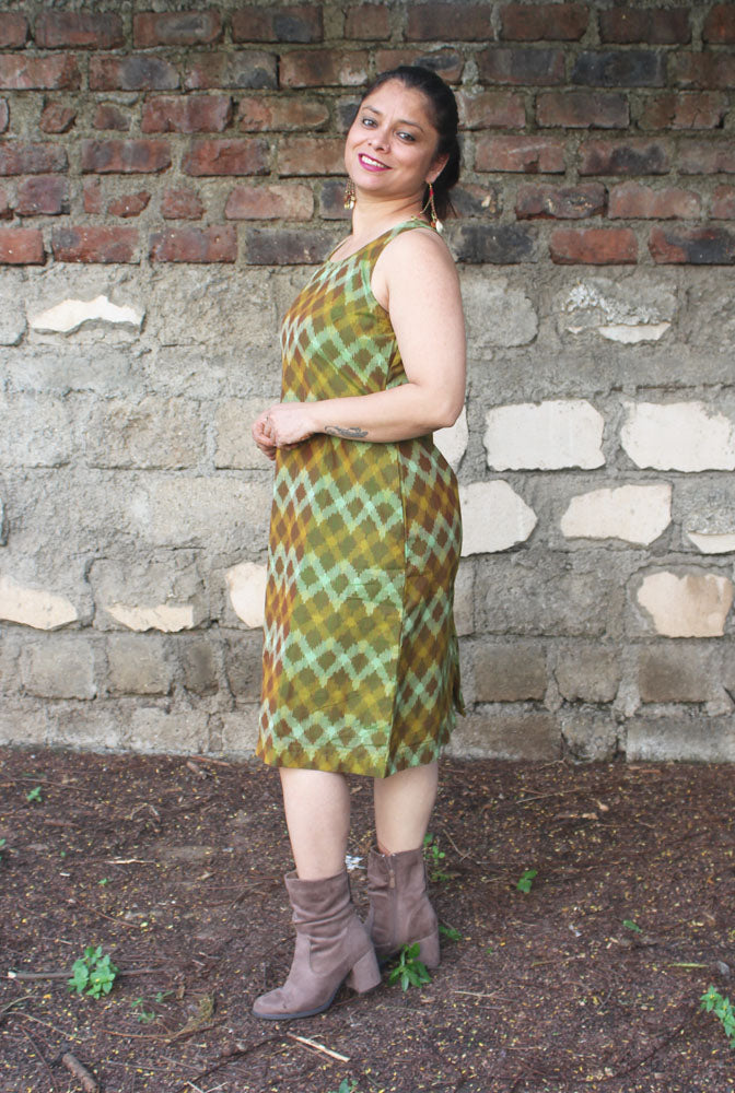 Mercerized Ikat Shift Dress With Lining