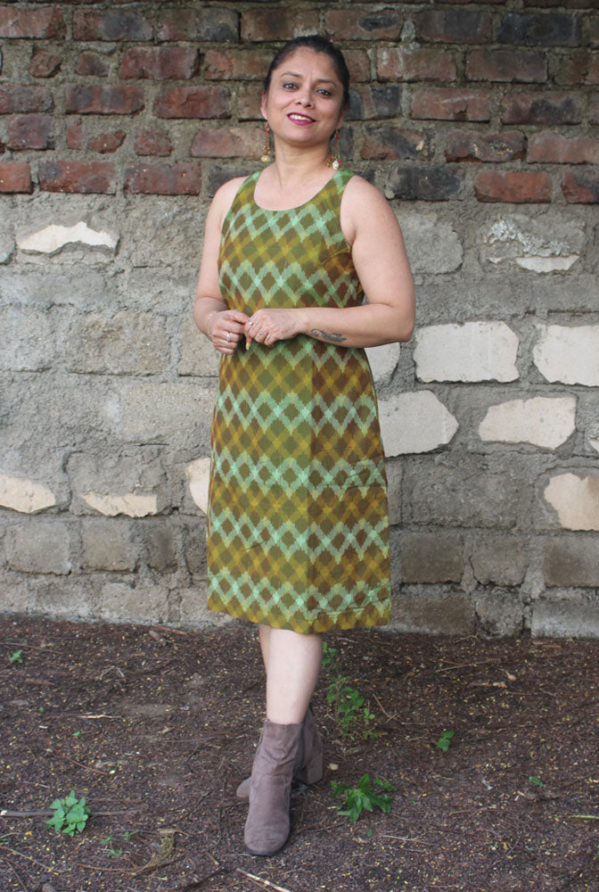 Mercerized Ikat Shift Dress With Lining