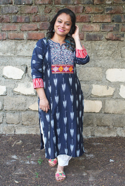 Blue Straight Cut Kurti With Hand Work