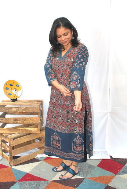 Straight Cut Designer Ajrakh Kurti (I)