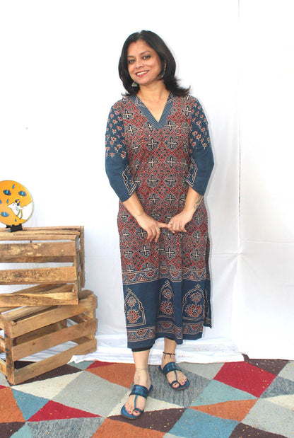 Straight Cut Designer Ajrakh Kurti (I)
