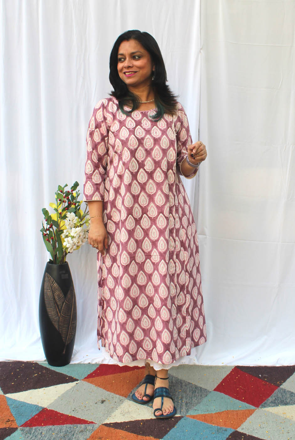 Hand-Block Cotton Angarakha Design Kurti