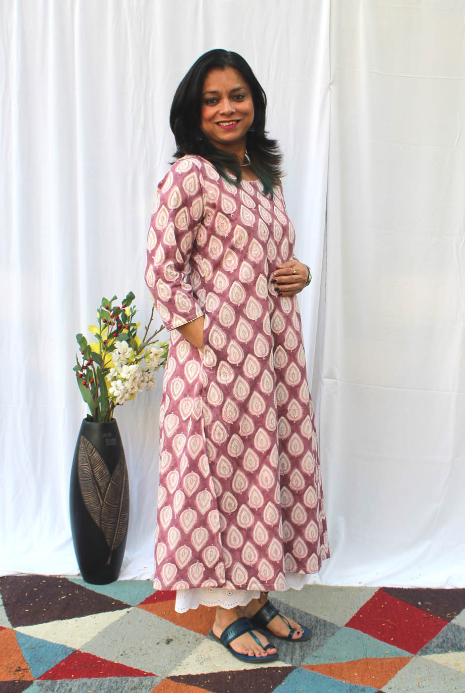 Hand-Block Cotton Angarakha Design Kurti