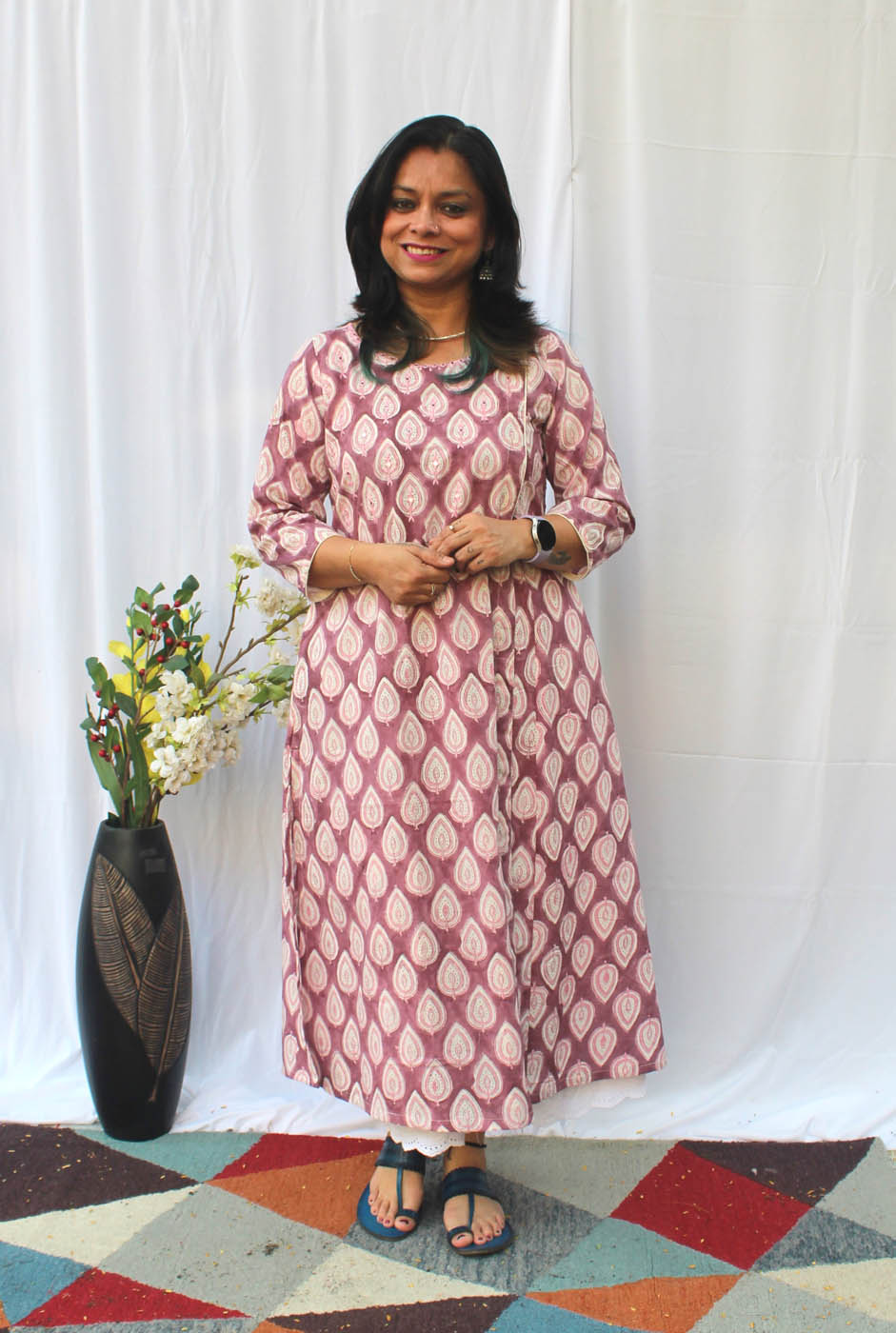 Hand-Block Cotton Angarakha Design Kurti