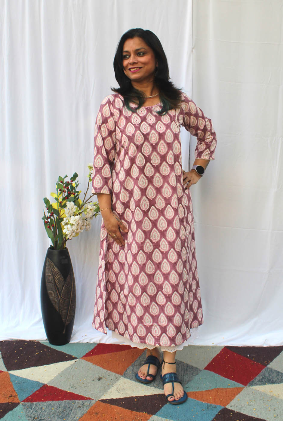 Hand-Block Cotton Angarakha Design Kurti