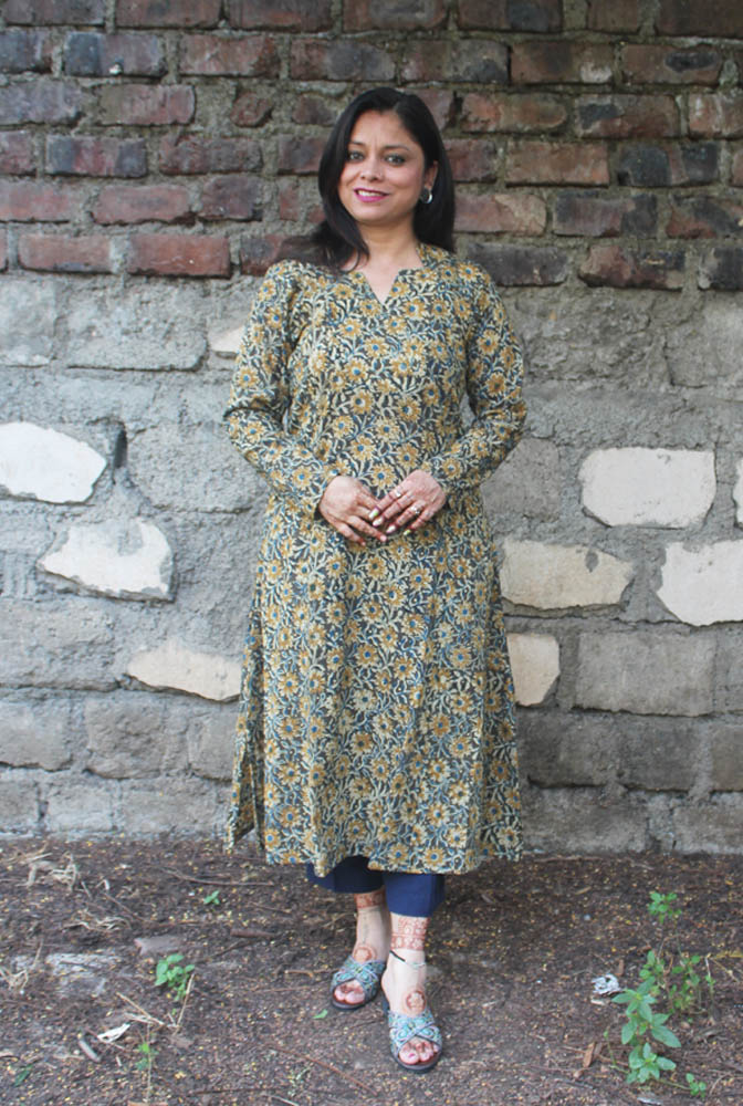 Kalamkari Cotton Kalidar A-line Kurti