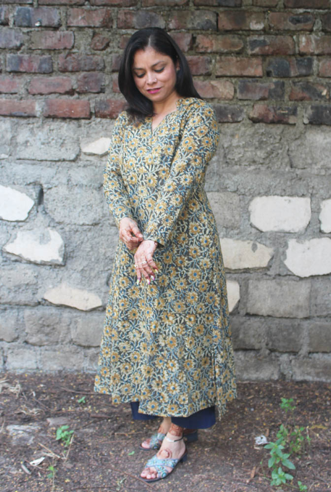 Kalamkari Cotton Kalidar A-line Kurti