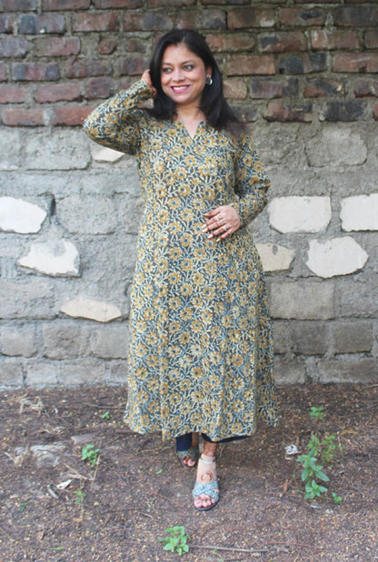 Kalamkari Cotton Kalidar A-line Kurti