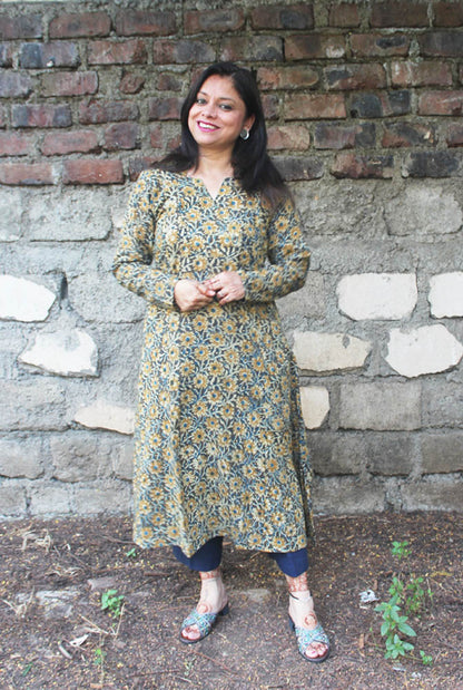 Kalamkari Cotton Kalidar A-line Kurti