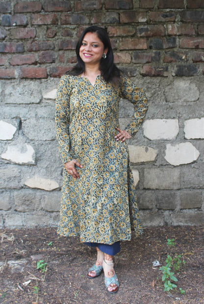 Kalamkari Cotton Kalidar A-line Kurti