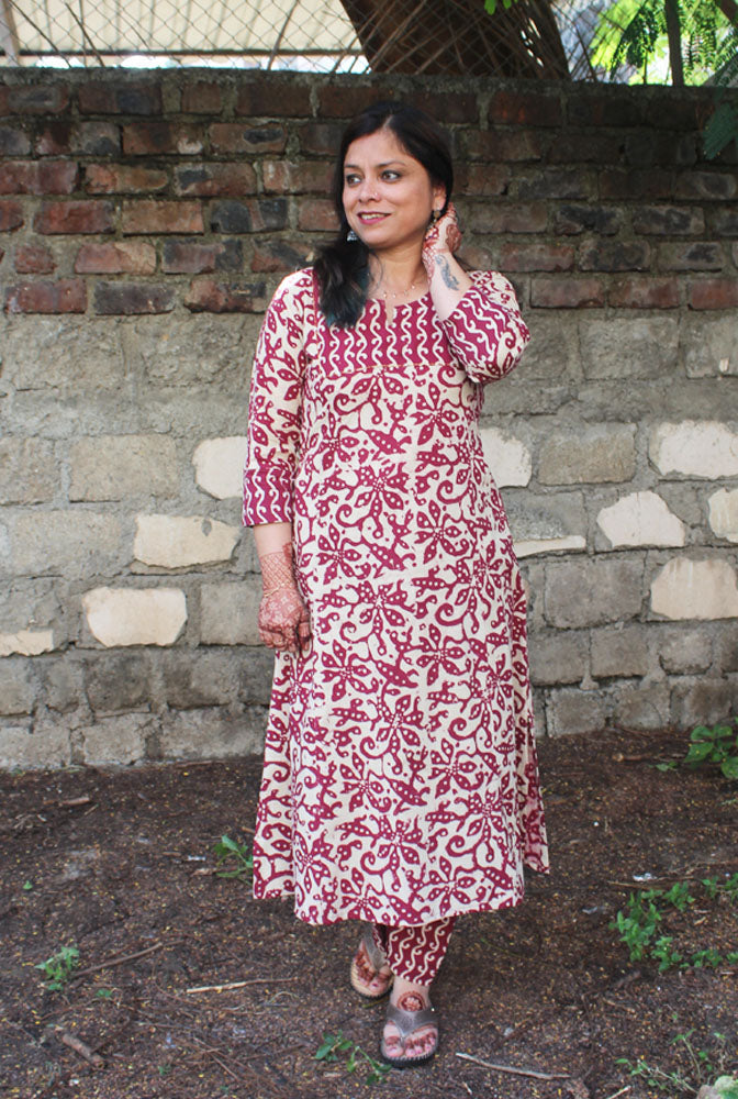 A line Kurti &amp; Straight Pant Set with yoke detailing