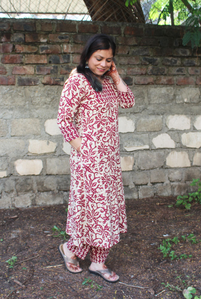 A line Kurti &amp; Straight Pant Set with yoke detailing