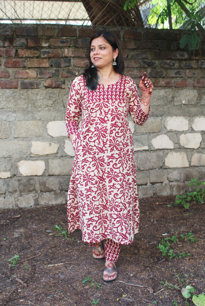 A line Kurti &amp; Straight Pant Set with yoke detailing