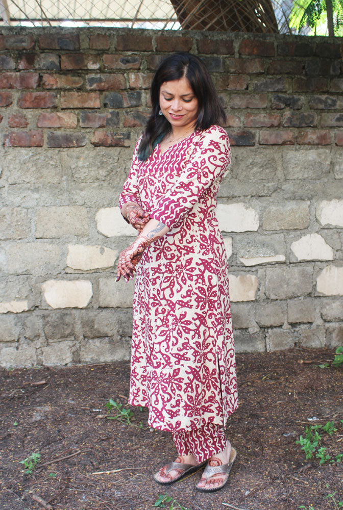 A line Kurti &amp; Straight Pant Set with yoke detailing