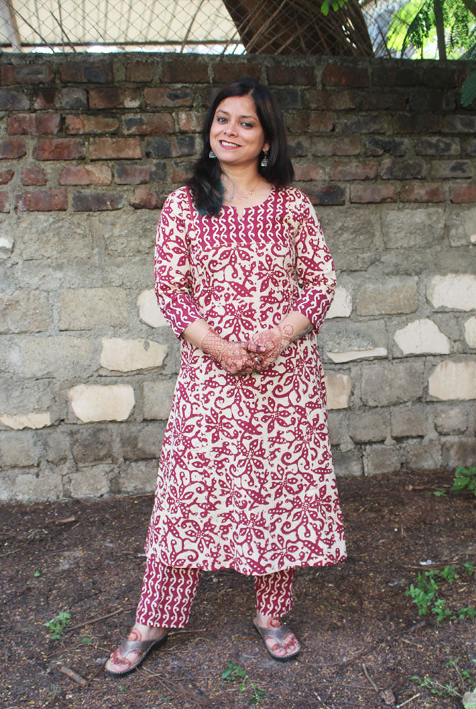A line Kurti &amp; Straight Pant Set with yoke detailing