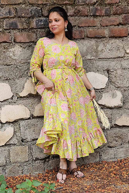 Yellow Floral Dabu Dress