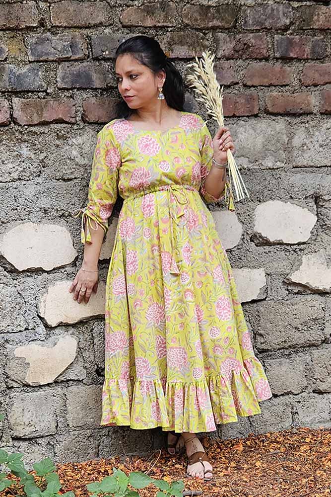 Yellow Floral Dabu Dress
