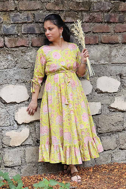 Yellow Floral Dabu Dress