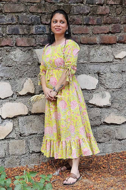 Yellow Floral Dabu Dress