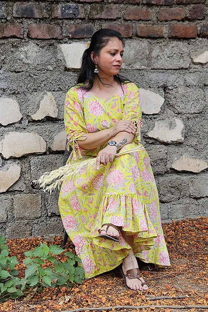 Yellow Floral Dabu Dress