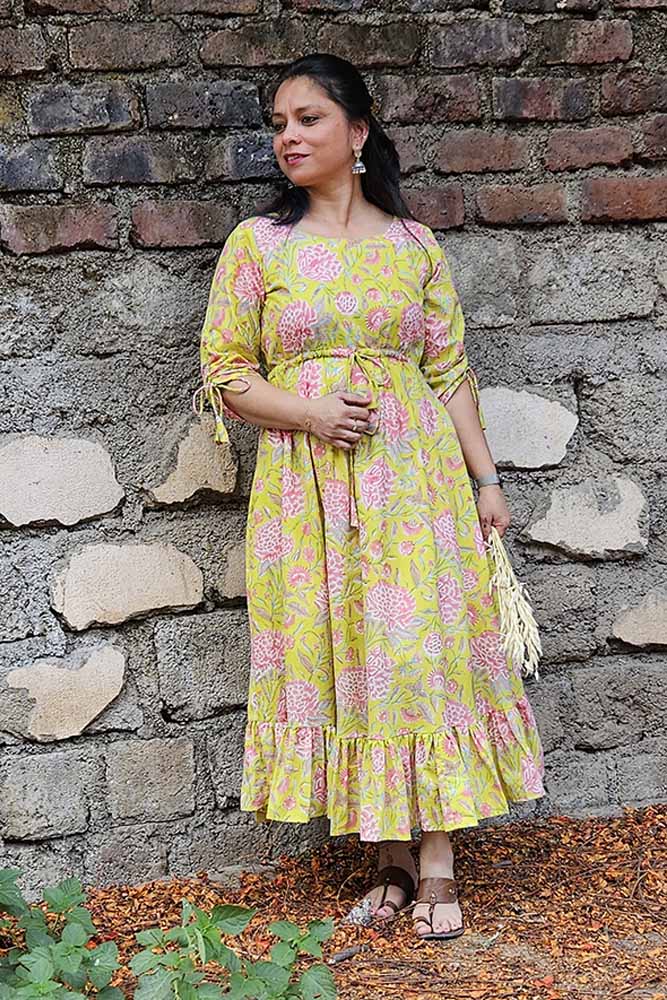 Yellow Floral Dabu Dress