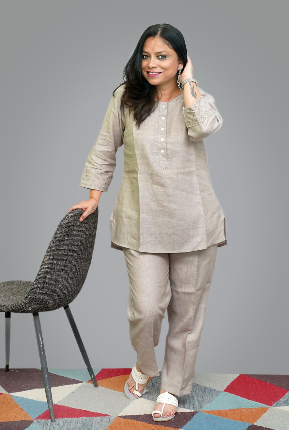 Linen Co-Ord Set with Hocoba Detailing