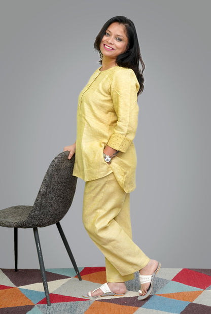 Linen Co-Ord Set with Hocoba Detailing Yellow