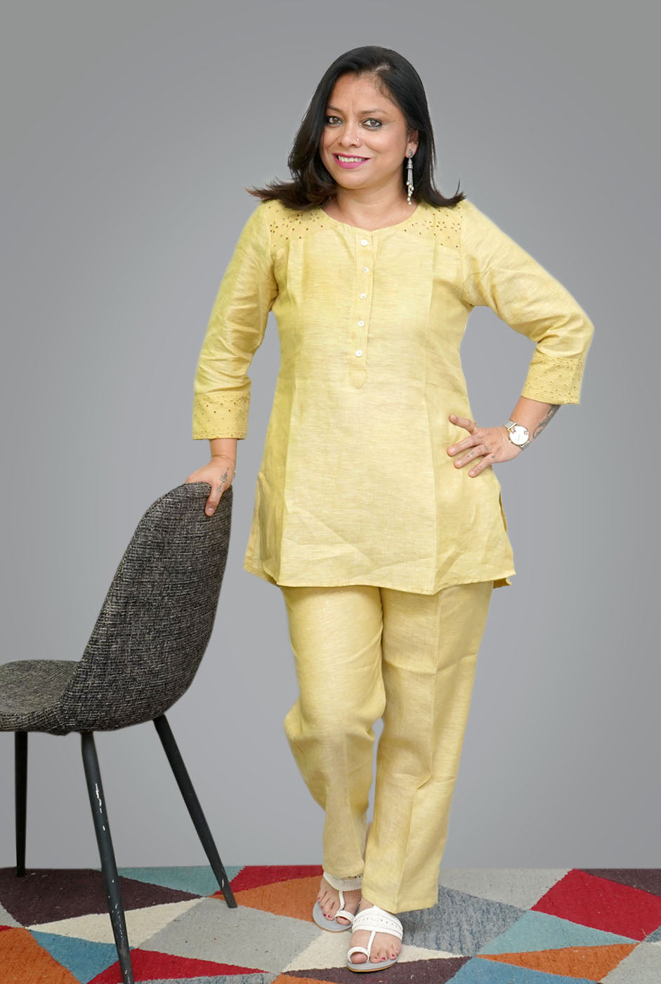 Linen Co-Ord Set with Hocoba Detailing Yellow