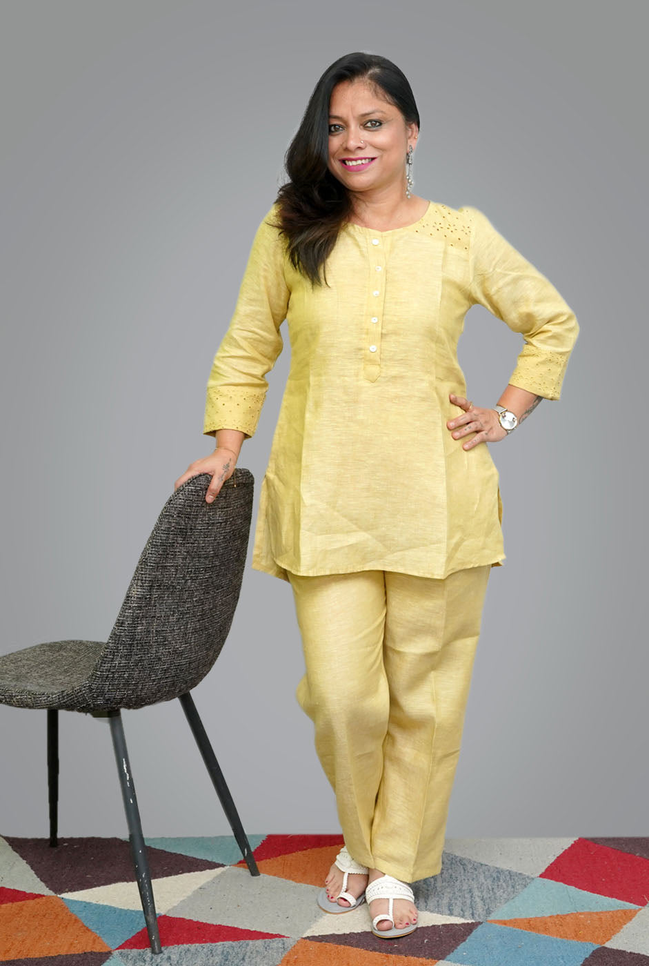 Linen Co-Ord Set with Hocoba Detailing Yellow