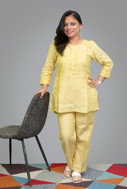 Linen Co-Ord Set with Hocoba Detailing Yellow