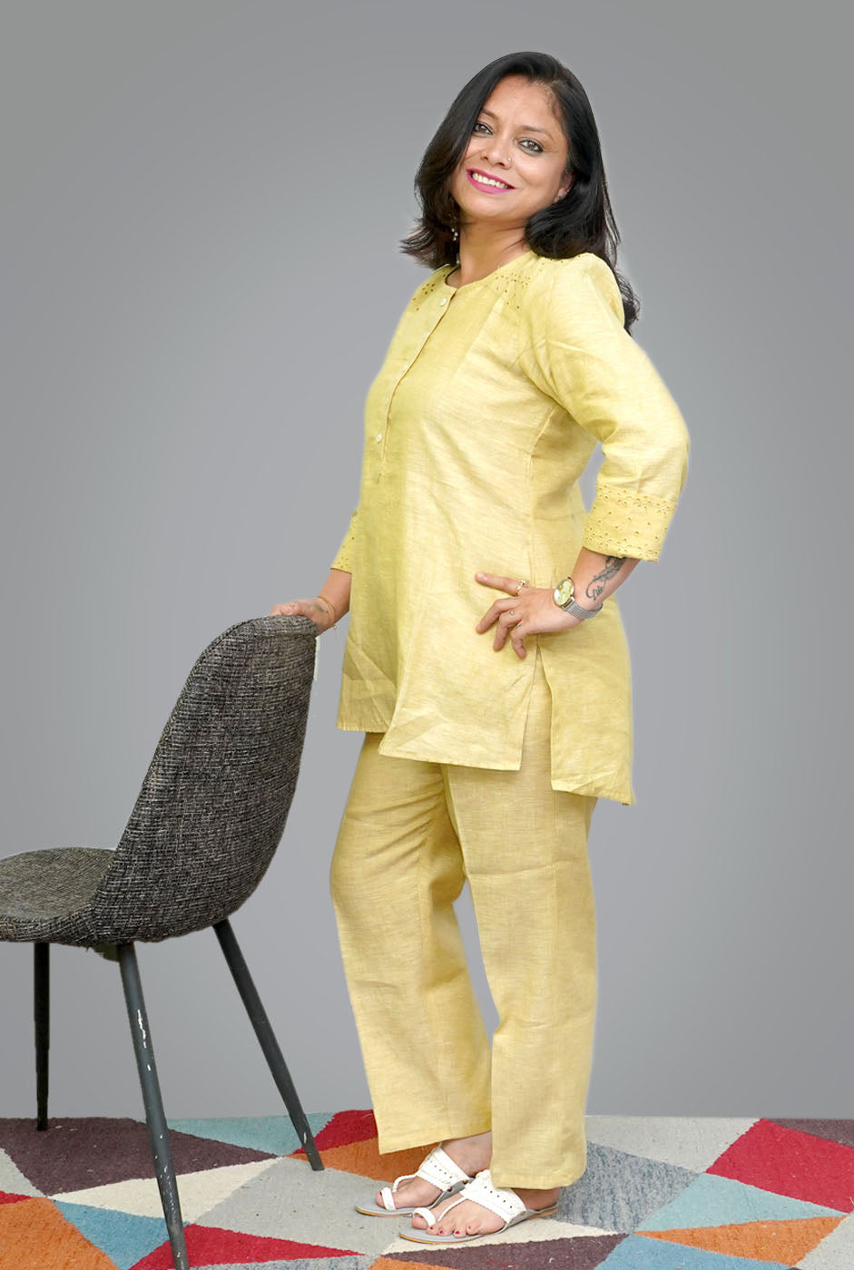 Linen Co-Ord Set with Hocoba Detailing Yellow