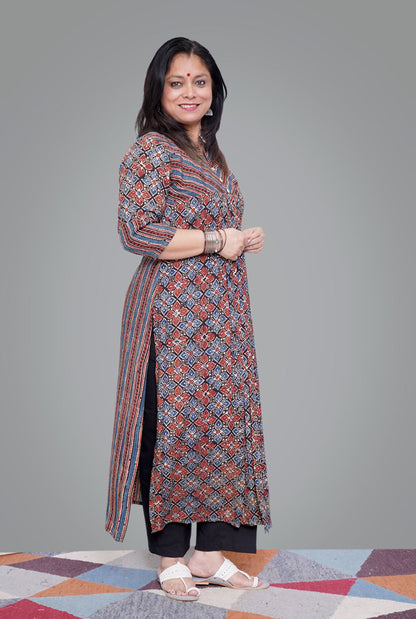 Ajrakh on South Silk Kurti (A)