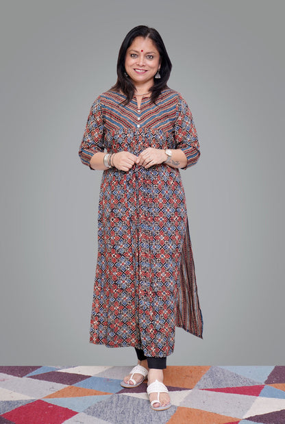 Ajrakh on South Silk Kurti (A)