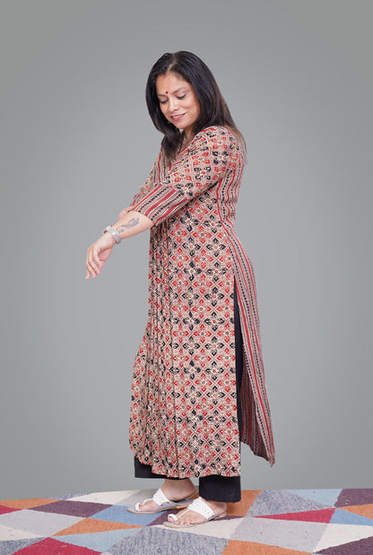 Ajrakh on South Silk Kurti (B)