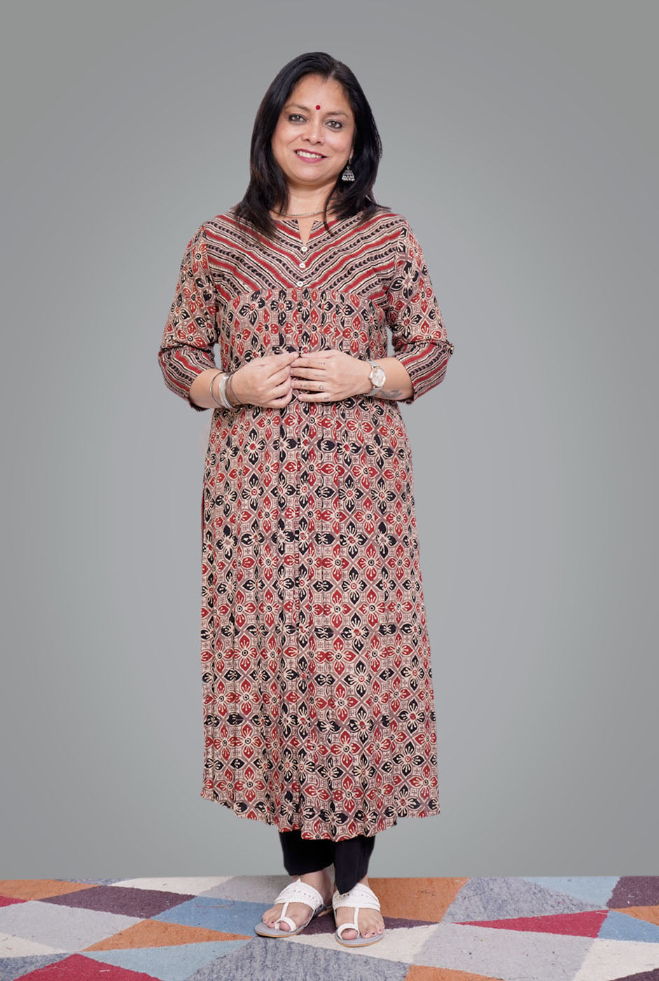 Ajrakh on South Silk Kurti (B)