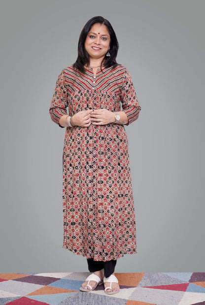 Ajrakh on South Silk Kurti (B)