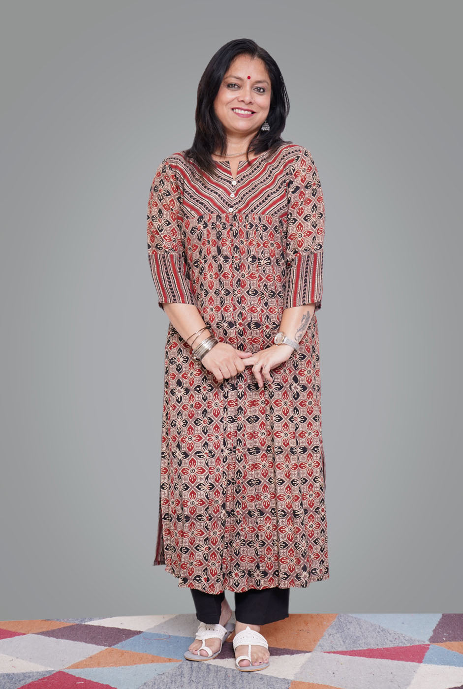 Ajrakh on South Silk Kurti (B)
