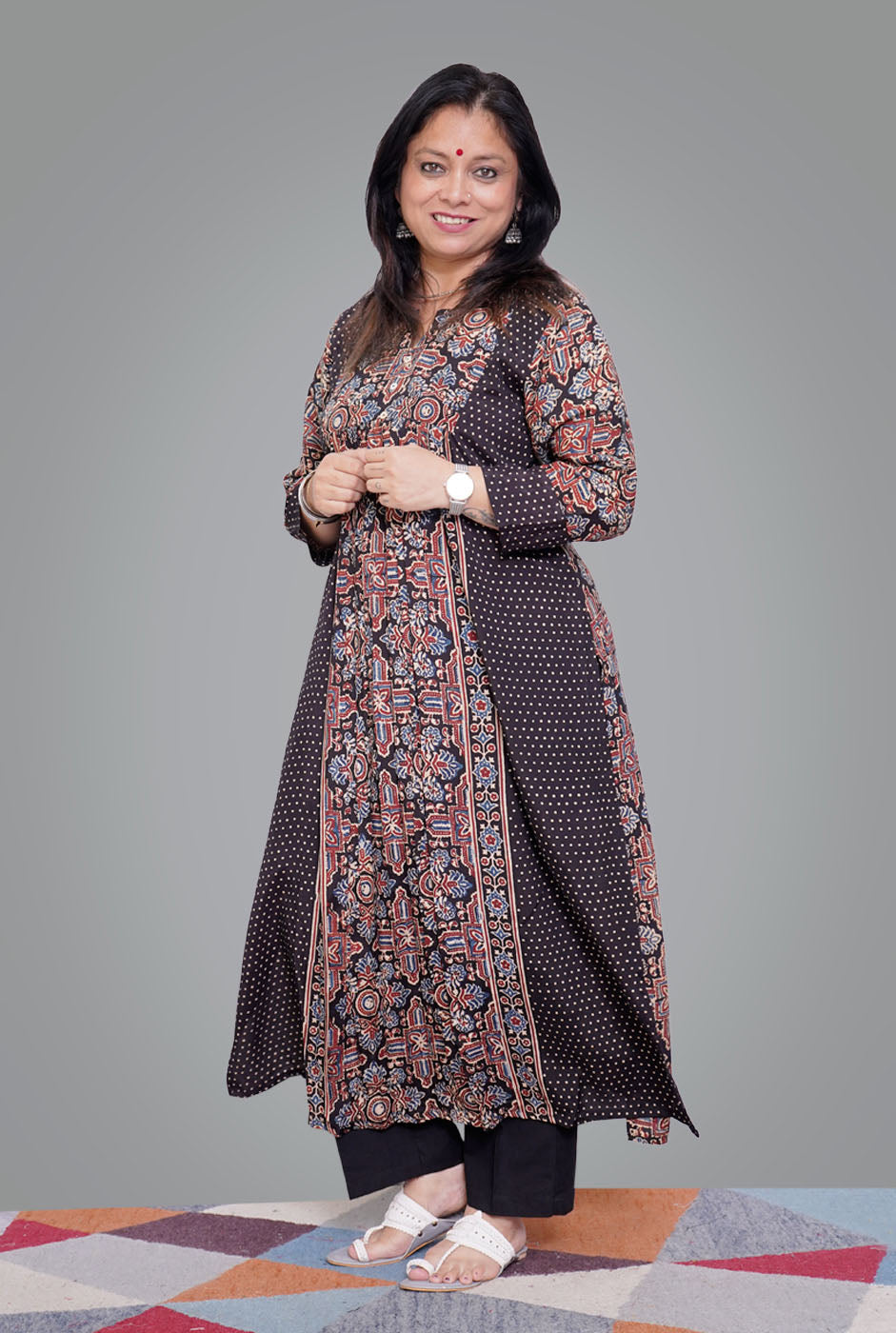 Ajrakh on South Silk Kurti (C)
