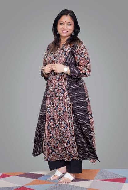 Ajrakh on South Silk Kurti (C)