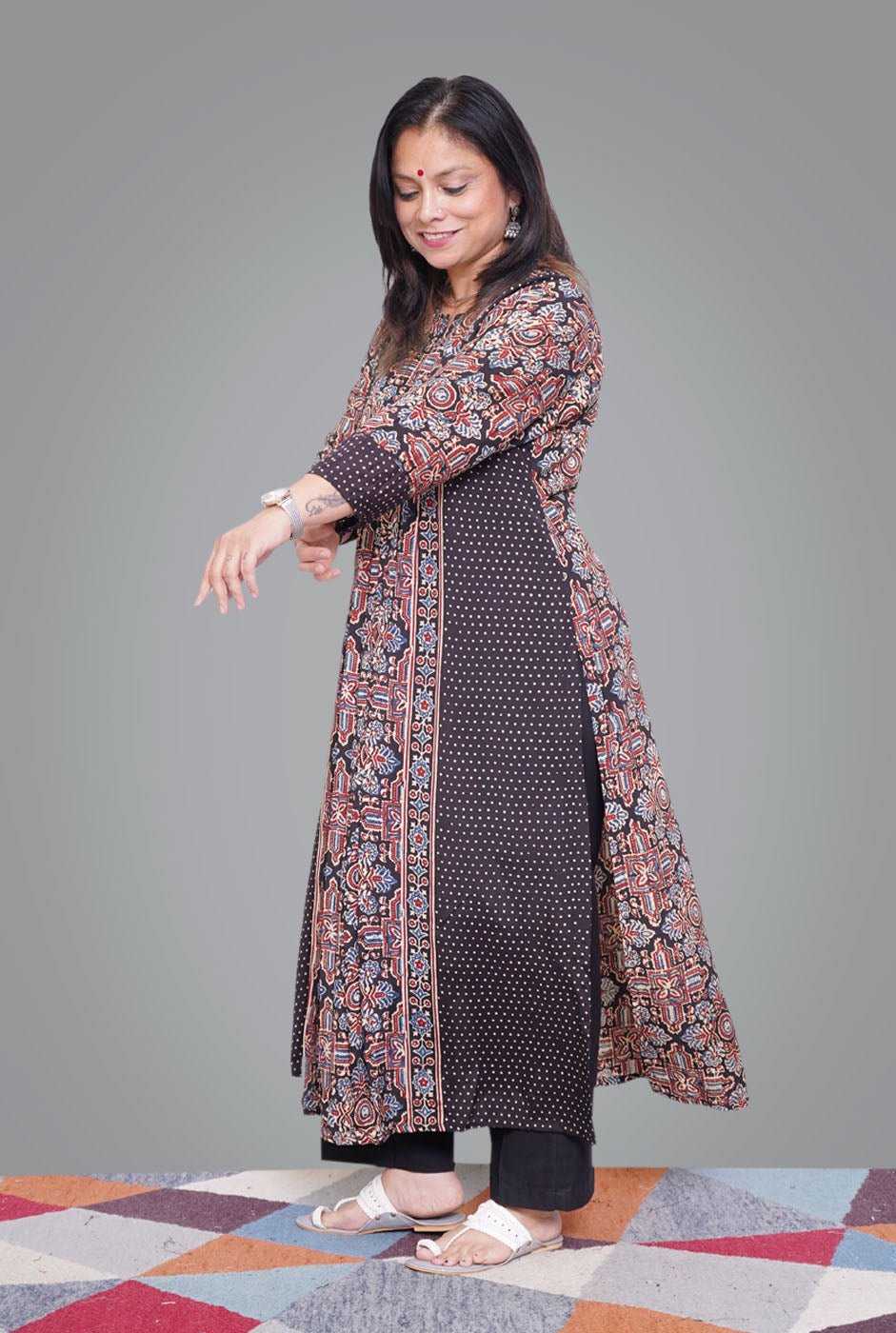 Ajrakh on South Silk Kurti (C)