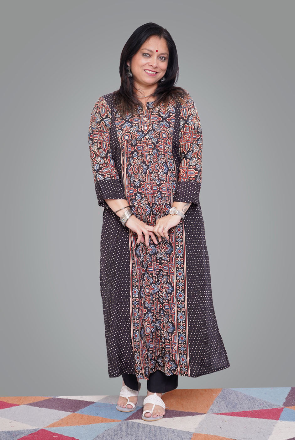 Ajrakh on South Silk Kurti (C)