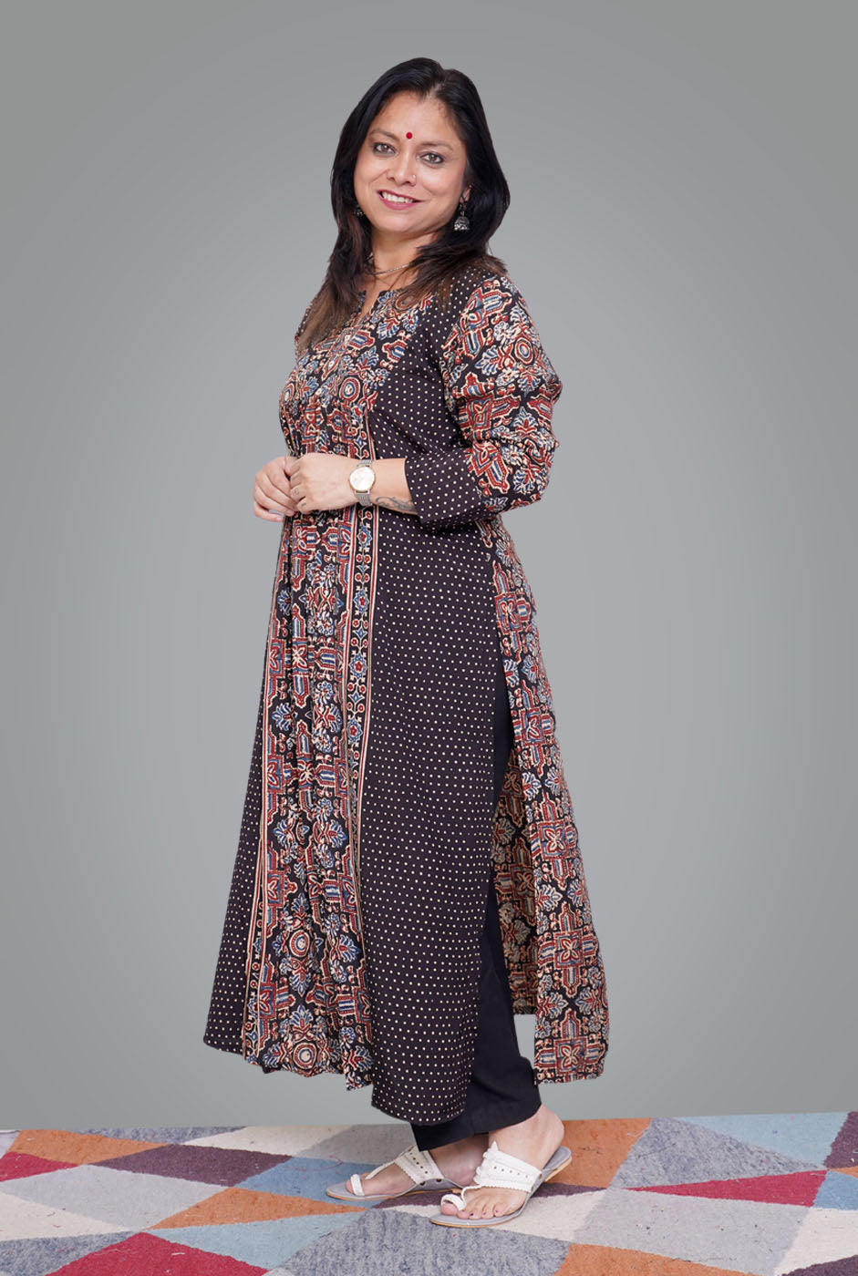 Ajrakh on South Silk Kurti (C)