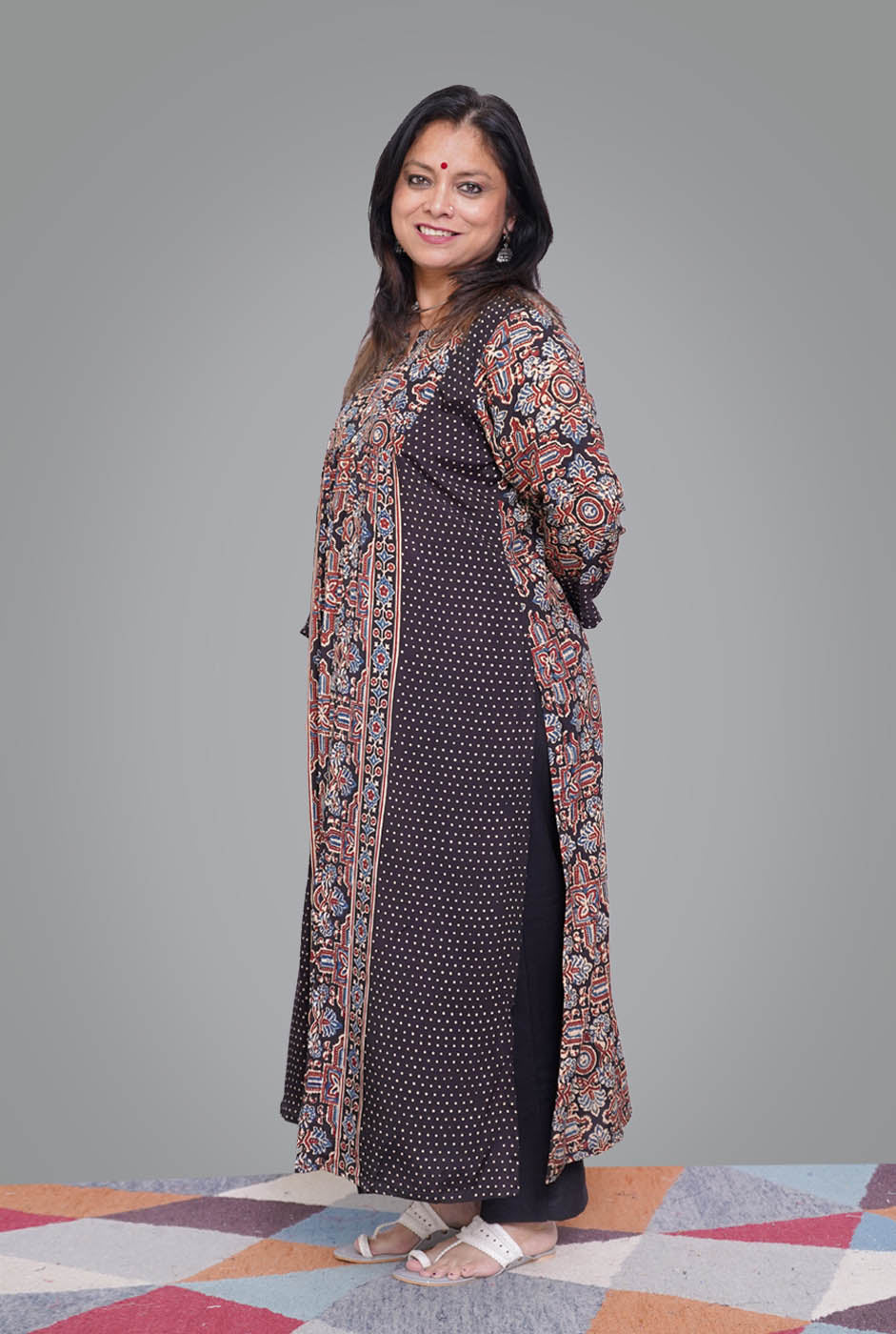 Ajrakh on South Silk Kurti (C)