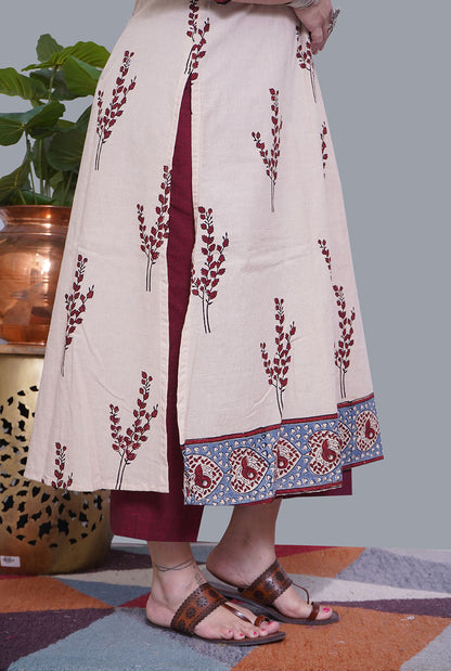 Ivory Color Ajrakh Gathered Kurta