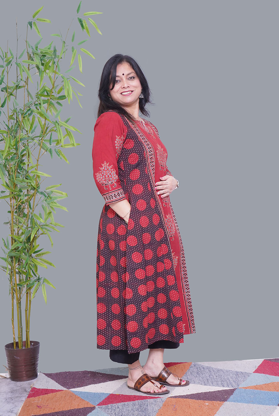 Maroon Ajrakh A-Line Kalidar Kurti (A)
