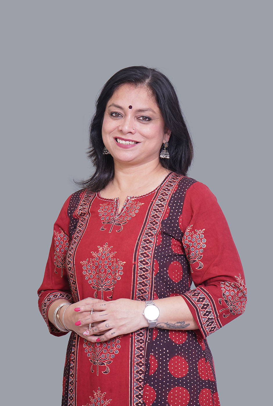 Maroon Ajrakh A-Line Kalidar Kurti (A)