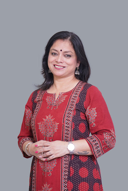 Maroon Ajrakh A-Line Kalidar Kurti (A)